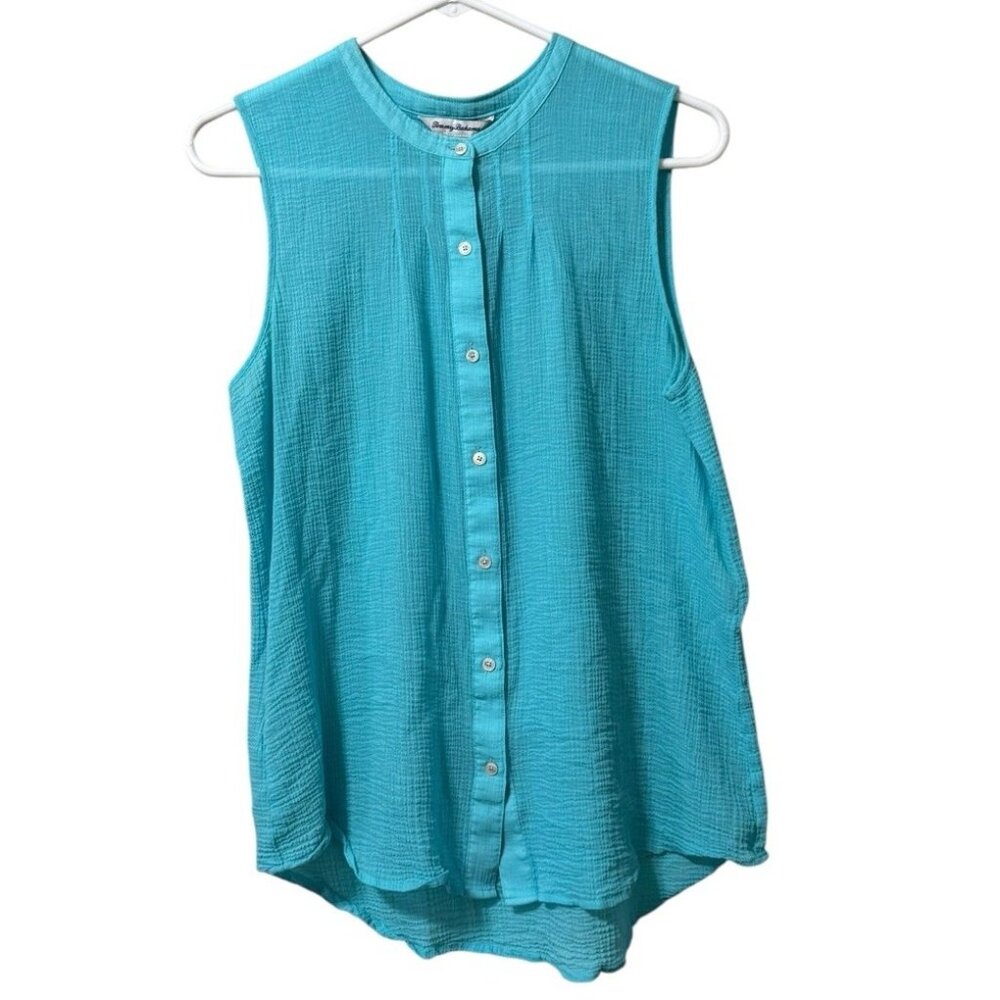Tommy Bahama Women Size Medium Button Front Lightweight Cotton Sleeveless Sheer